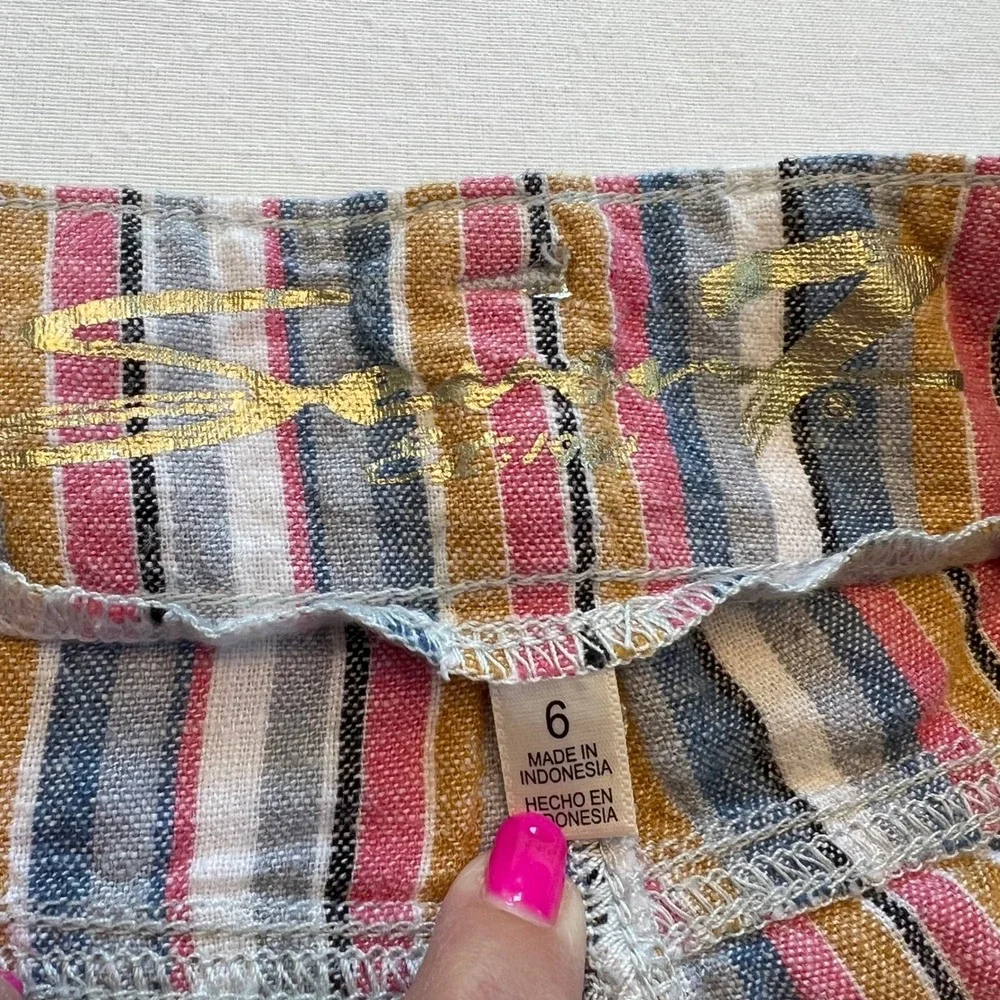 Seven7 Multi Color Striped Wide Leg High Rise Linen Blend Pants Size 6
